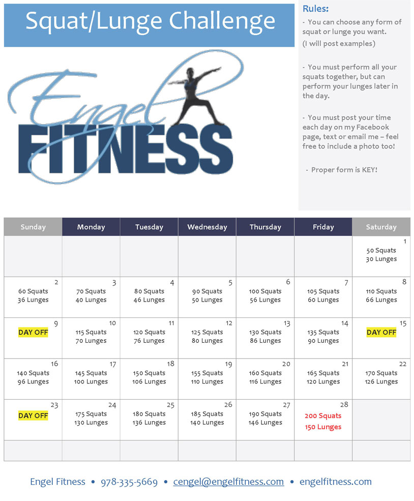 Squat Lunge Challenge Schedule